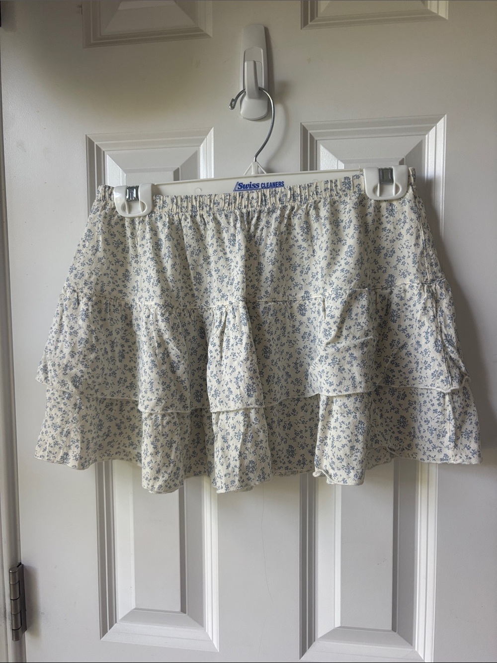 Brandy Melville Cream Mini Skirt with Light Blue Floral Print